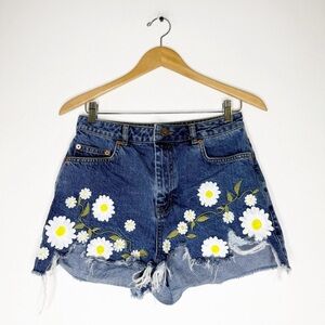 ASOS Denim High Rise Daisy Embroidered Cutoff Shorts – Size US 6